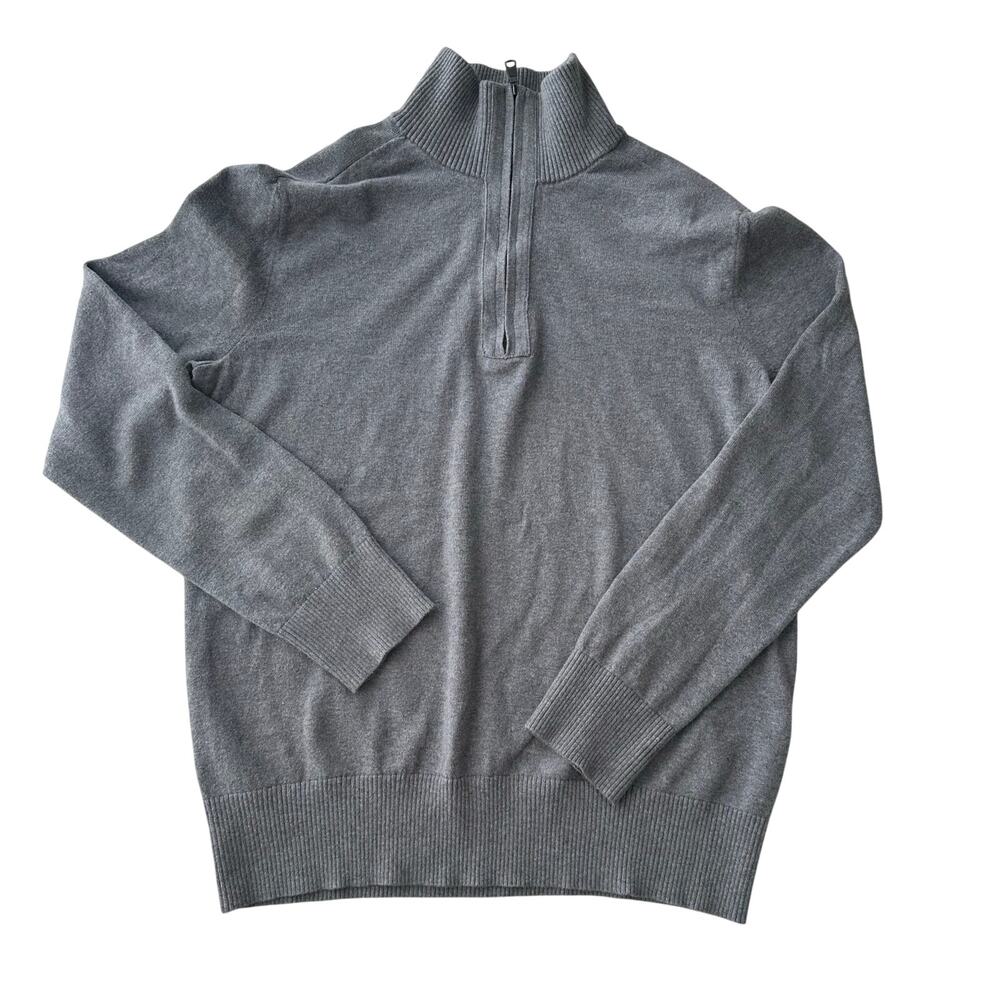 Banana Republic Men's Large 1/4 Zip Gray Cotton Cashmere Pullover Sweater